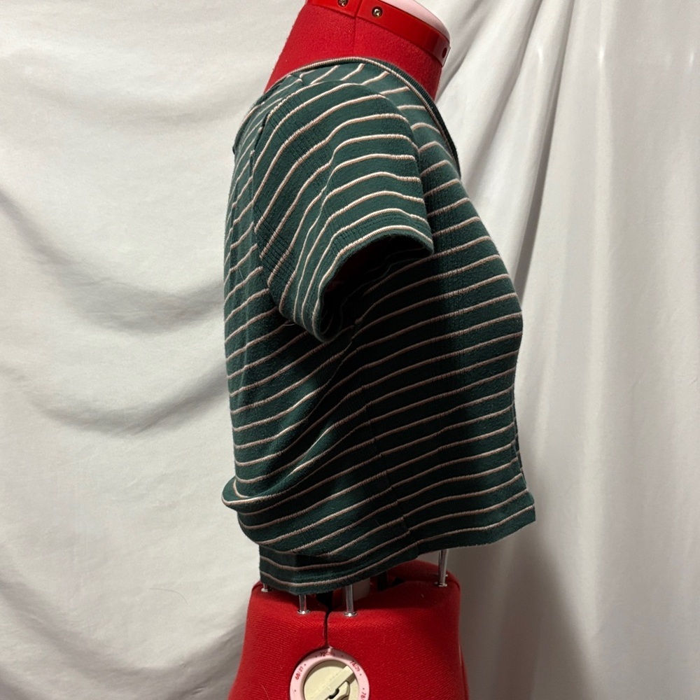 American Eagle Outfitters Green and Cream Striped Tee SM359 - Picture 2 of 5